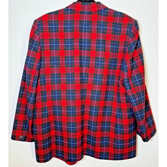 Vintage Pendleton Wool Blazer Womens 16 Red Tartan Plaid USA Made Preppy Holiday - Picture 2 of 16